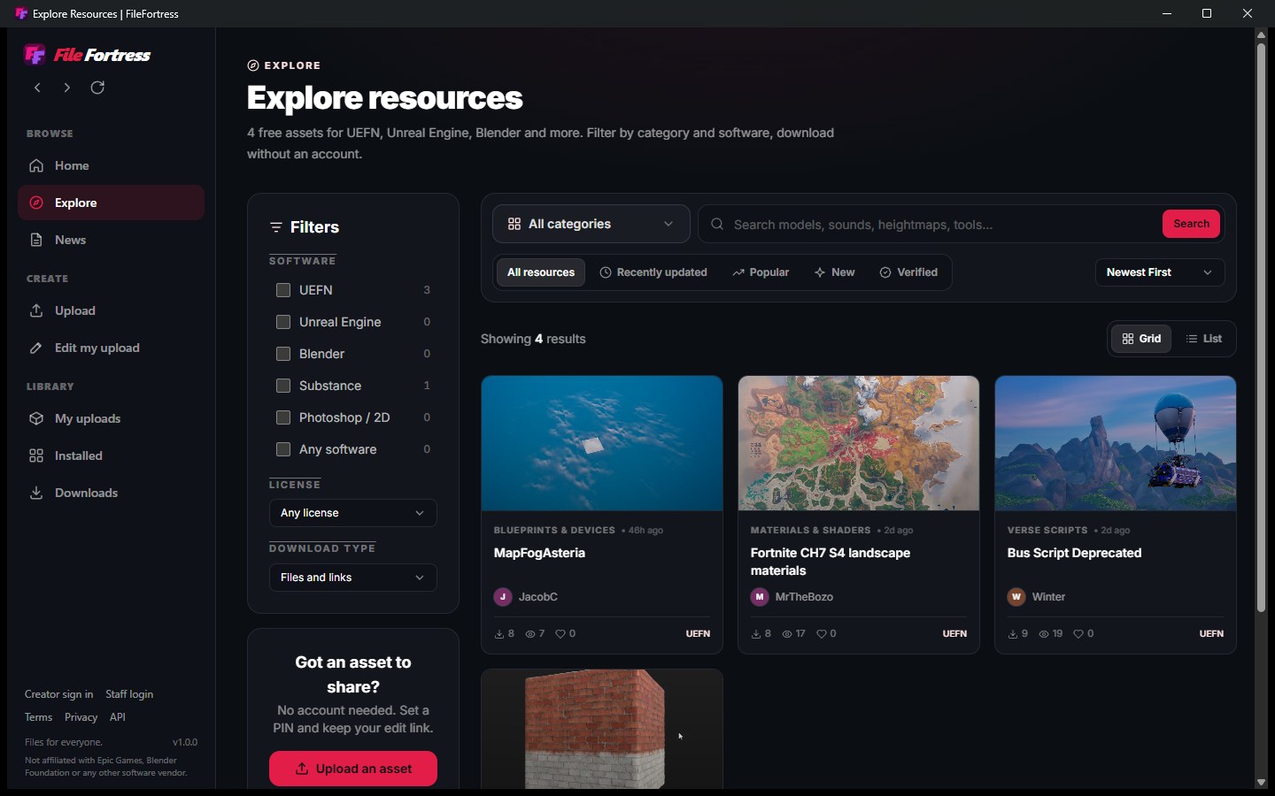 The FileFortress desktop app showing the Explore page with its sidebar